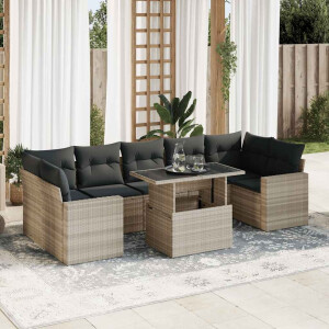 vidaXL 8-delige Loungeset met kussens poly rattan lichtgrijs
