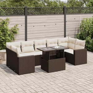 vidaXL 8-delige Loungeset met kussens poly rattan bruin