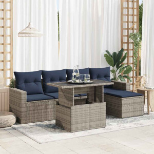 vidaXL 6-delige Loungeset met kussens poly rattan acacia grijs