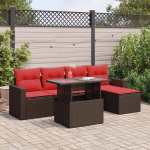 vidaXL 6-delige Loungeset met kussens poly rattan acacia bruin