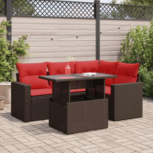 vidaXL 5-delige Loungeset met kussens poly rattan acacia bruin
