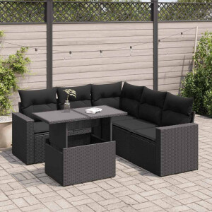 vidaXL 6-delige Loungeset met kussens poly rattan zwart
