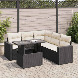 vidaXL 6-delige Loungeset met kussens poly rattan zwart