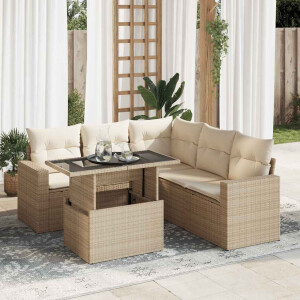 vidaXL 6-delige Loungeset met kussens poly rattan beige