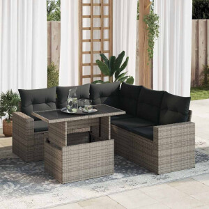vidaXL 6-delige Loungeset met kussens poly rattan grijs
