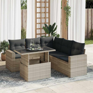 vidaXL 6-delige Loungeset met kussens poly rattan lichtgrijs