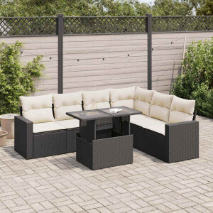vidaXL 7-delige Loungeset met kussens poly rattan zwart