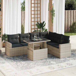 vidaXL 7-delige Loungeset met kussens poly rattan lichtgrijs