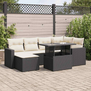 vidaXL 7-delige Loungeset met kussens poly rattan zwart