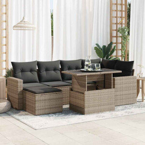 vidaXL 7-delige Loungeset met kussens poly rattan grijs