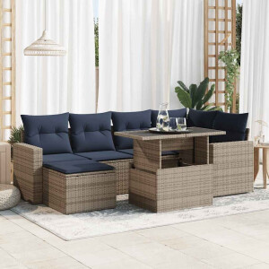 vidaXL 7-delige Loungeset met kussens poly rattan acacia grijs
