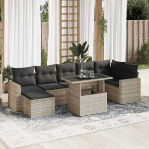 vidaXL 8-delige Loungeset met kussens poly rattan lichtgrijs
