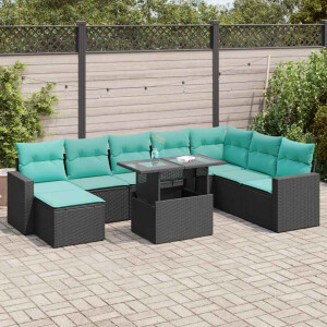vidaXL 9-delige Loungeset met kussens poly rattan acacia zwart