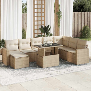 vidaXL 9-delige Loungeset met kussens poly rattan beige