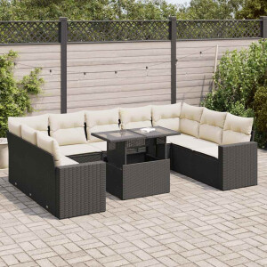vidaXL 10-delige Loungeset met kussens poly rattan zwart