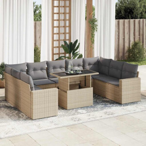 vidaXL 10-delige Loungeset met kussens poly rattan beige