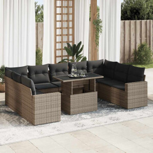 vidaXL 10-delige Loungeset met kussens poly rattan grijs