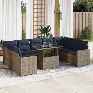 vidaXL 10-delige Loungeset met kussens poly rattan acacia grijs