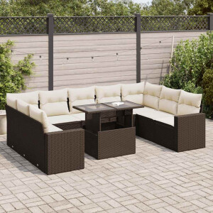 vidaXL 10-delige Loungeset met kussens poly rattan bruin