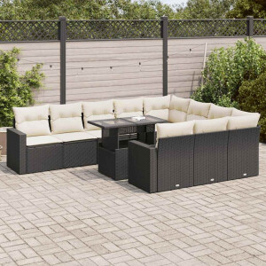 vidaXL 11-delige Loungeset met kussens poly rattan zwart