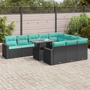 vidaXL 11-delige Loungeset met kussens poly rattan acacia zwart