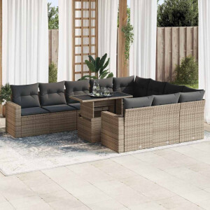 vidaXL 11-delige Loungeset met kussens poly rattan grijs