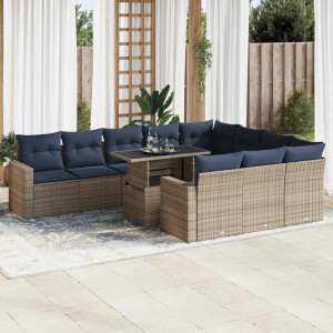 vidaXL 11-delige Loungeset met kussens poly rattan acacia grijs