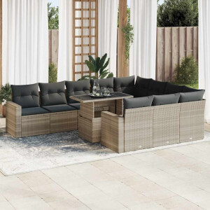 vidaXL 11-delige Loungeset met kussens poly rattan lichtgrijs