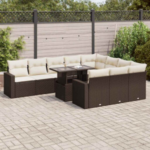 vidaXL 11-delige Loungeset met kussens poly rattan bruin