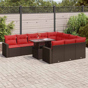 vidaXL 11-delige Loungeset met kussens poly rattan acacia bruin