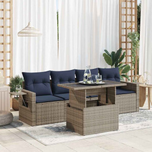 vidaXL 5-delige Loungeset met kussens poly rattan grijs