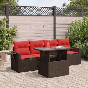 vidaXL 5-delige Loungeset met kussens poly rattan acacia bruin