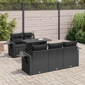 vidaXL 6-delige Loungeset met kussens poly rattan zwart