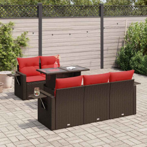 vidaXL 6-delige Loungeset met kussens poly rattan acacia bruin