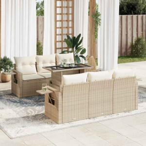 vidaXL 7-delige Loungeset met kussens poly rattan beige