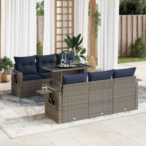 vidaXL 7-delige Loungeset met kussens poly rattan acacia grijs