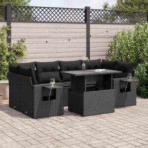 vidaXL 7-delige Loungeset met kussens poly rattan zwart
