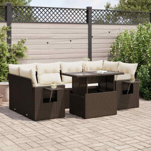 vidaXL 7-delige Loungeset met kussens poly rattan bruin