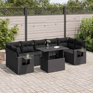 vidaXL 8-delige Loungeset met kussens poly rattan zwart
