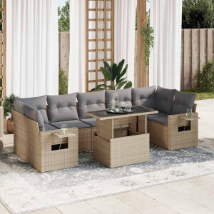 vidaXL 8-delige Loungeset met kussens poly rattan beige