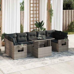 vidaXL 8-delige Loungeset met kussens poly rattan grijs