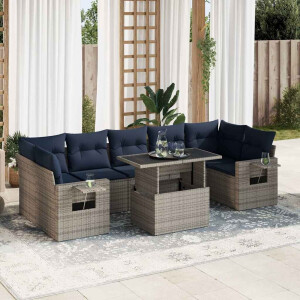 vidaXL 8-delige Loungeset met kussens poly rattan acacia grijs