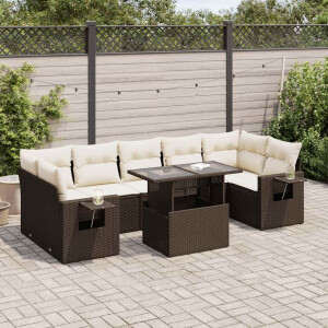 vidaXL 8-delige Loungeset met kussens poly rattan bruin