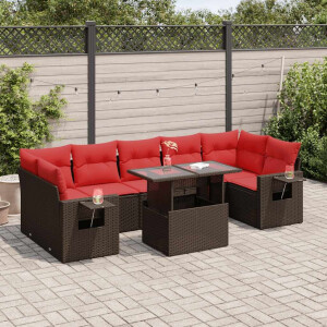 vidaXL 8-delige Loungeset met kussens poly rattan acacia bruin