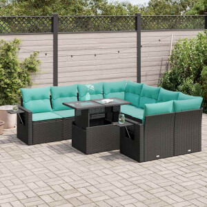 vidaXL 9-delige Loungeset met kussens poly rattan acacia zwart
