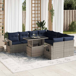vidaXL 9-delige Loungeset met kussens poly rattan acacia grijs