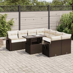 vidaXL 9-delige Loungeset met kussens poly rattan bruin