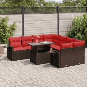 vidaXL 9-delige Loungeset met kussens poly rattan acacia bruin