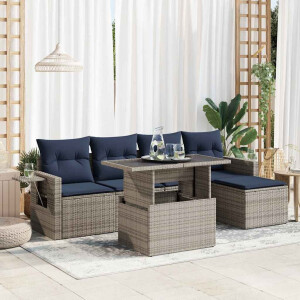 vidaXL 6-delige Loungeset met kussens poly rattan acacia grijs