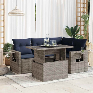 vidaXL 5-delige Loungeset met kussens poly rattan acacia grijs